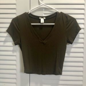 Olive Green Cropped V-Neck